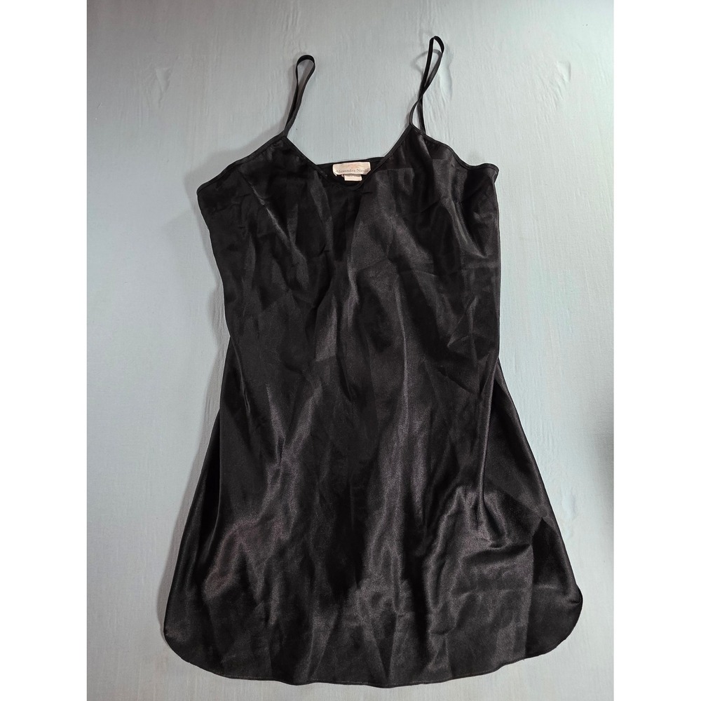 Alexandra Nicole Black Satin Nightgown V-Neck Spaghetti Strap Slip Dress Medium
